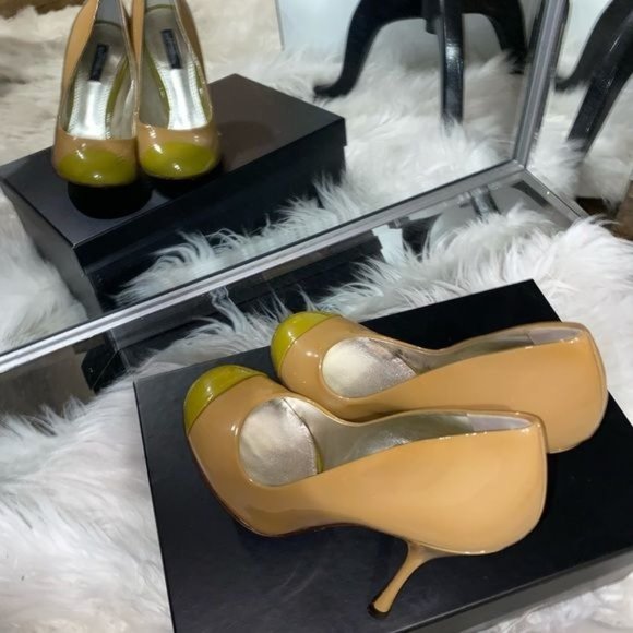 Dolce & Gabbana Patent Leather Tan/Khaki Green Pump Heel Round Toe 36.5 (6 US) - Picture 5 of 5